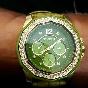 Olive green + Rose Gold w/crystal bezel watch